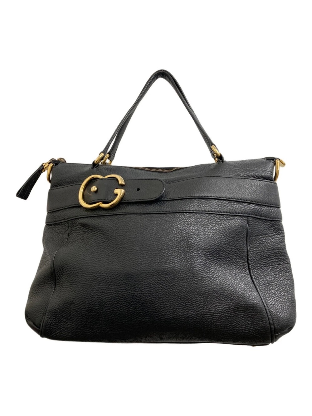 Gucci Ride Black Leather Tote with Gold Interlocking G Accent